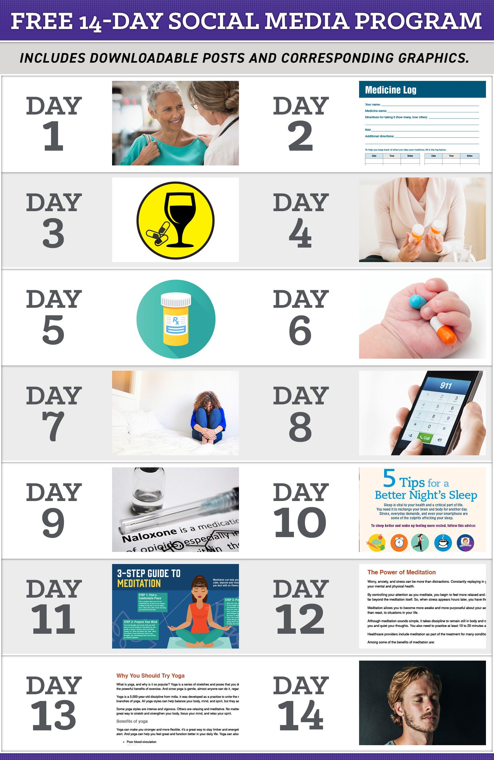 FREE 14-day social media program Includes downloadable posts and corresponding graphics. 
